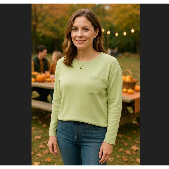 Talbots Lambswool Blend Green Pullover Sweater Sz LP Long Sleeve Casual Pocket - Picture 1 of 10